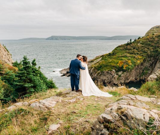 bride and groom enjoying the beautiful St. John's, Newfoundland & Labrador in September